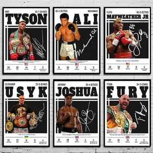 6pcs/set Unframed Black and White Boxing Legends Posters Canvas Painting Mike Tyson Prints Boxer Picture for Living Room Wall Art Home Decor Mural