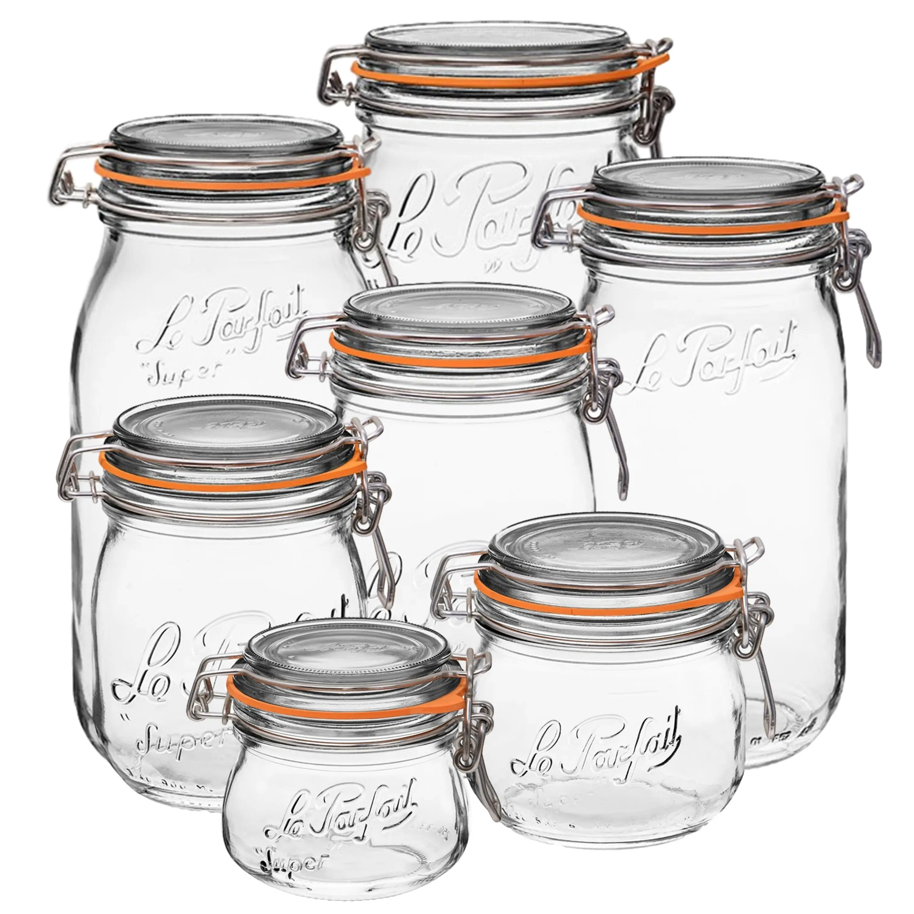 Le Parfait Super Jars, French Glass Canning Jars with Stainless Wire-Bail Clamp Lid
