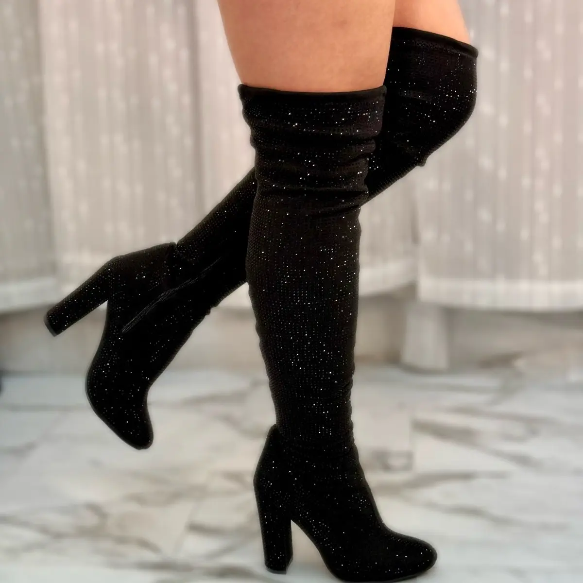 Women's Rhinestone Over the Knee Boots - Perfect for Any Occasion - Girl