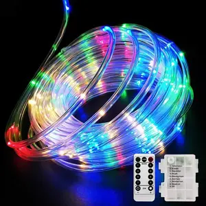 7M 50LEDs Christmas LED Tube Strip Light With Remote Outdoor Rope Fairy String Light AA Battery Garden Fence Tree Wrap Garland Holiday Decor