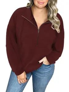 ROSRISS Plus-Size-Sweatshirts for Women Oversized Half Zip Pullover Casual Long Sleeve Sweater Tops with Pocket 1XL-5XL Bigsize VPS0110