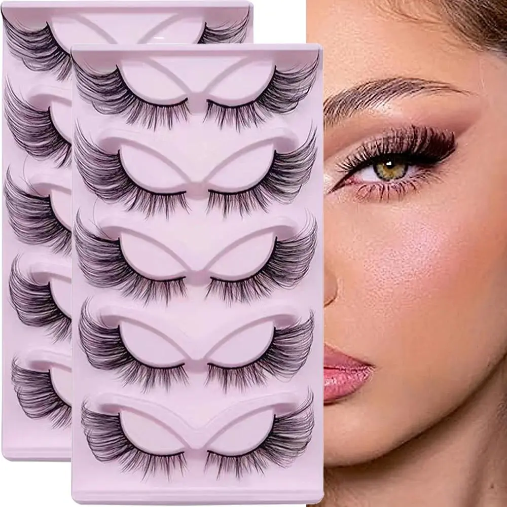 10Pairs/2Pack Cat Eye Fox Eye False Eyelashes Cosmetic 24mm Wispy Faux Mink Fluffy Lash Extensions Reusable For All Occasions Volume False Eyelashes