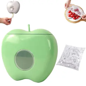 Plastic Wrap & Food Storage Bag Dispenser — Includes 100 Sheets of Plastic Wrap | Multi-functional, Wall-Mounted Kitchen Organizer | No-Drill, High-Capacity, Apple-Shaped Storage Box for Kitchen & Bathroom (Green + 100 Sheets)