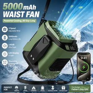 Father’s Day Gifts for Dad & Husband – Portable Waist Fan 5000mAh Rechargeable Wearable Cooling Fan with LED Light, Hands Free Personal Air Conditioner, Clip-on Air Cooler for Construction, Jobsite, Camping, Hiking, Outdoor Work Summer Gear