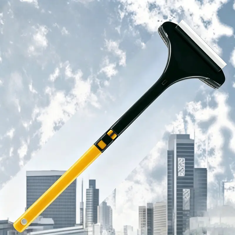 2-in-1 Window Screen Cleaner Brush with PP Handle - Removable Washable No-Disassembly Dual-Sided Brush+Squeegee, Window Cleaning Scraper, Multipurpose Cleaning Tool for Home Care