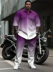 Men'S 2pcs Sportswear Set Contrasting Long Sleeve Shirt And Pant Tracksuits, Gradient Long Sleeve T-Shirt + Pocket Drawstring Pants - Straight Leg, Versatile Style Suits, for Daily Life, Party And Dating, Plus Size