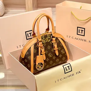 Vintage Monogram Dome Bag for Women Trendy Crossbody Top Handle Satchel