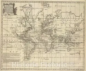 World with Magnetic Declination Lines - Nautical Chart, 1747 - Historical Map Print