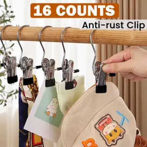 16 Counts Anti-rust Clips Clothespin, Magic Hat Hanging Travel Hook, Space-saving Storage for Laundry and Pants, Suitable for Travel and Home Use