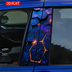 2 Sets Hexagonal Glow Style Car B Pillar Stickers, Easy Peel Off, Sunscreen Waterproof Scratch-Resistant, Suitable for All Models, Car Exterior Decorative Stickers, Automotive Decals, Vehicle Decoration, Automobile Decals