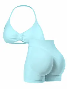 New Women's Sporty Yoga Set, Sports Activewear Set, Fitness Clothes, Fitness Outfits, Gym Sets, Fitness Sportswear Set, High-Waist Tight-Fitting Shorts and Tank Top, Summer Fitnessfor Running and Gym