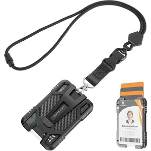 ID Badge Holder with Lanyard, Safety Breakaway Lanyard with ID Holder, ID Card Holder with 5 Cards Capacity, Carbon Fiber Bagde Wllet, Quick Release,  for Work and Daily Use