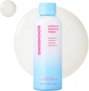 [SOONDING] Coconut Rice Milk Toner | Calming Hydration, Smooth Skin Texture and Strengthen Skin Barrier with Rice, Panthenol, Ceramide, AHA | Fragrance-Free, Korean Skin Care (150ml/ 5.07 fl oz)