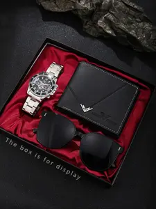 Men's Business Analog Quartz Watch, Fashionable Wristwatch & Jewelry Set, Including Watch & Sunglasses & Wallet, Fashion Watch Set for Party, Daily Decor, Exquisite Watch Set for Gift