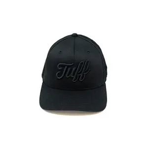 TUFF Script All Black Flexfit Hat Premium Quality Cap Embroidered Fitted Cap