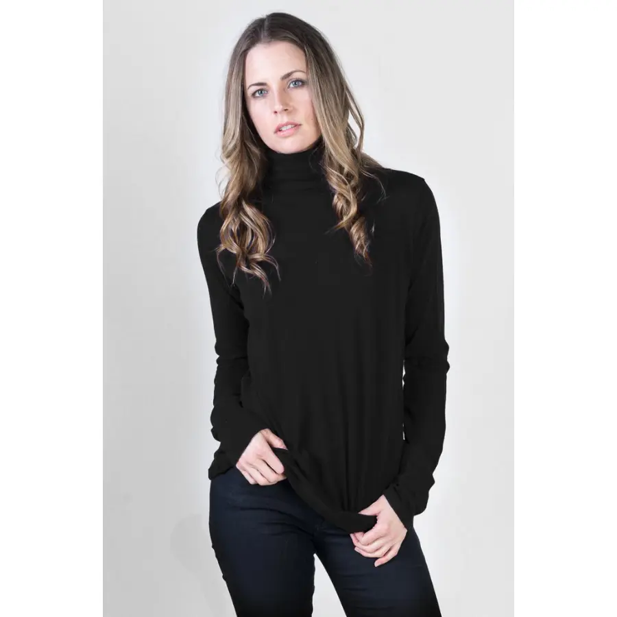 Majestic Long Sleeve Cotton/Cashmere Turtleneck in Noir/Black