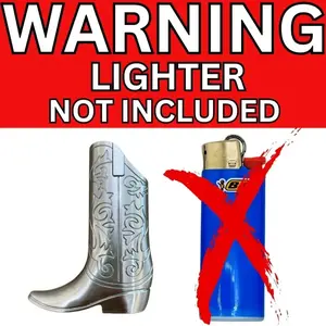 Silver Metal Cowboy Boot Lighter Case Cover - Universal Fit for Standard 3-Inch & Mini 2.4-Inch Disposable Lighters, Vintage Pocket Sleeve Accessory