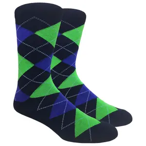 Navy Argyle Dress Sock with Green and Purple Pattern