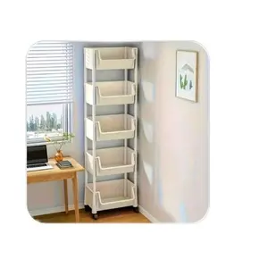 5 Tier Storage Cart - White, 5 Shelves, Space-Saving Design, Ideal for Home Organization, Durable and Practical