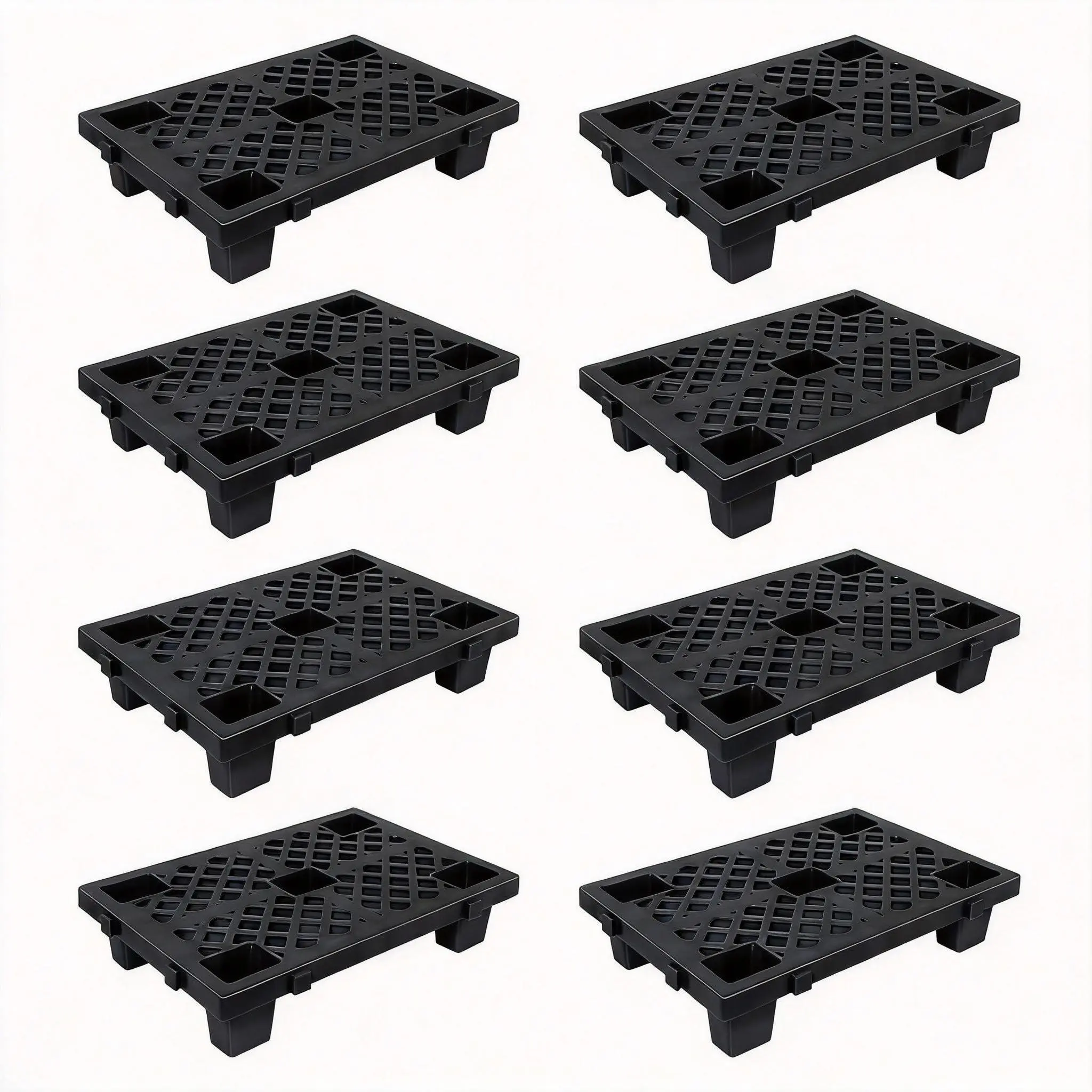 GARVEE 8 Pack Black Plastic Pallets, Interlocking & Nestable Floor Tiles, Heavy Duty HDPE Grid Pads for Garage, Basement, Warehouse, 19.6" x 11.8" x 3.9"