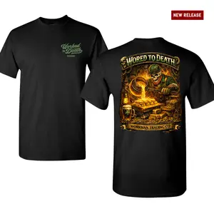 Worked to Death Skull Blacksmith T-Shirt, Gold Smelting Skeleton Worker Graphic Tee, Blue Collar Forge Worker Shirt, Blacksmith Gold Melt Design Shirt, Workman Trading Co Graphic Tee