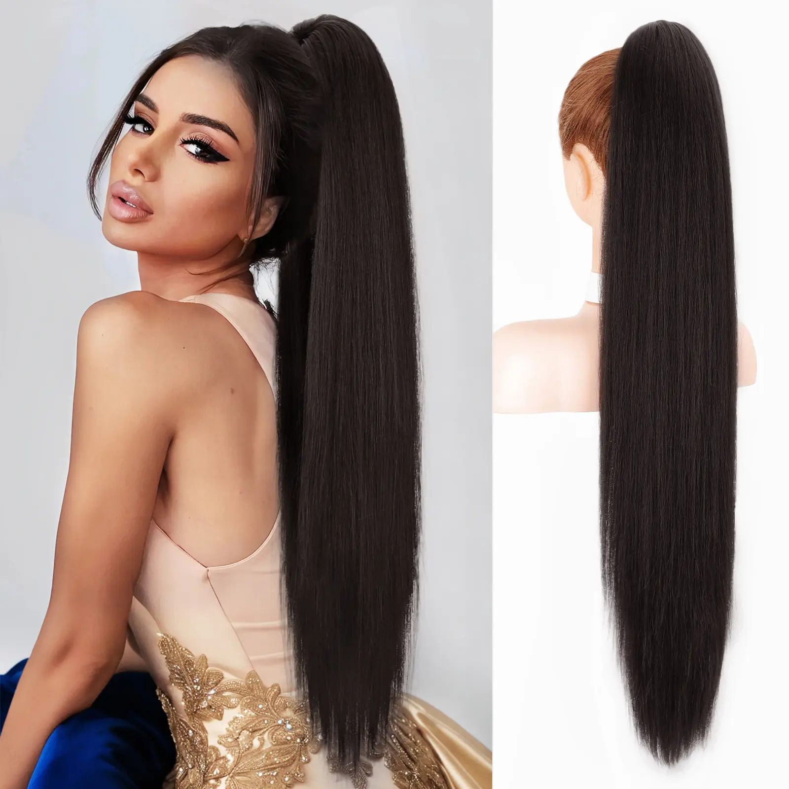 [Iridescent] 30 Inch Long Straight Claw Ponytail Extension Claw Clip in Ponytails Hair Natural Soft Synthetic Pony Tail Hairpieces for Daily Use