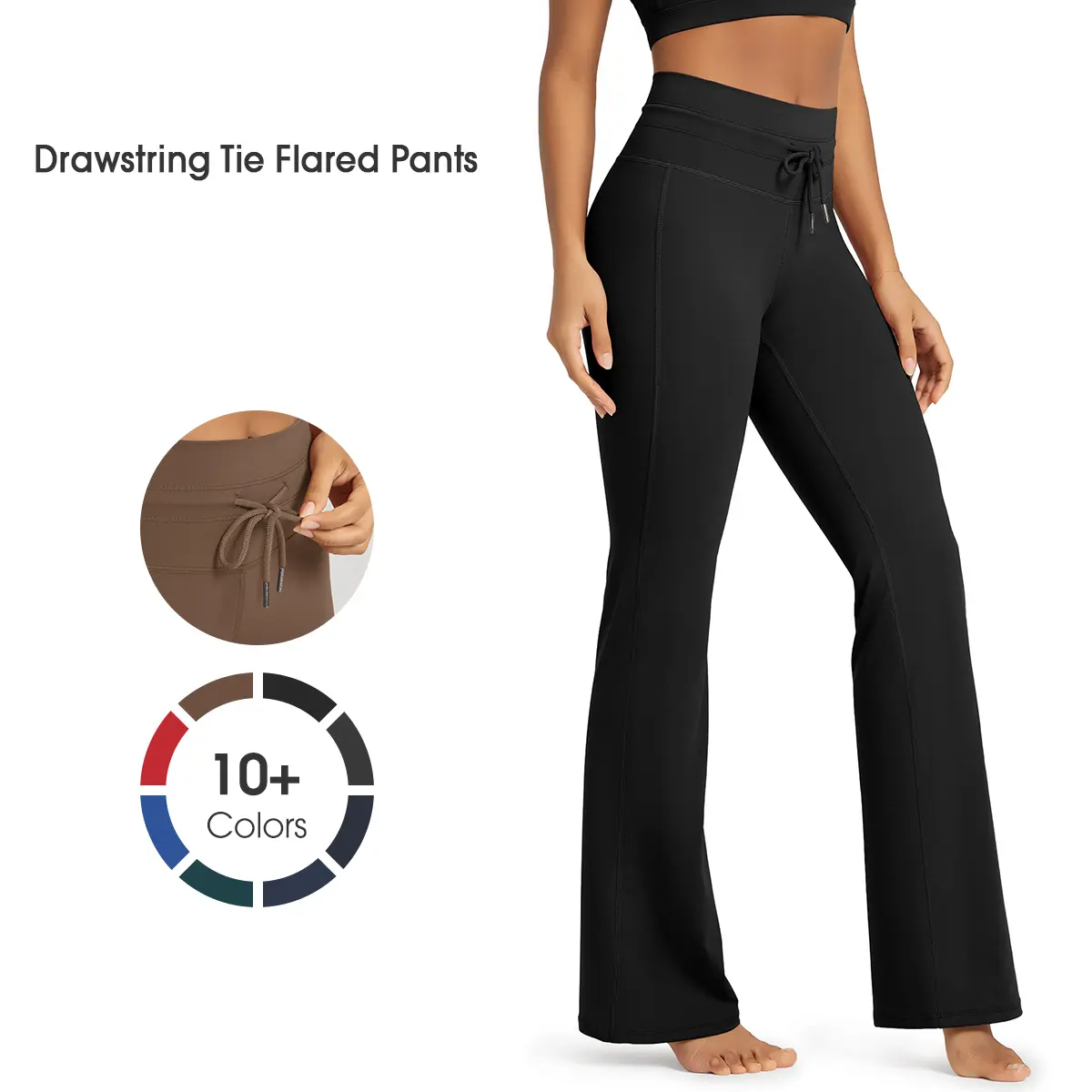 ODODOS Women's Drawstring Tie Daily Flared Pants High Waist Bootcut Workout Yoga Pants - 30" / 32" Inseam