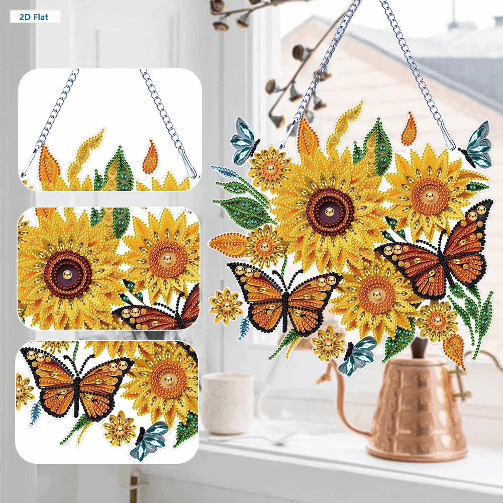 1 Set x Acrylic Painting Pendant Sunflower 2D Flat Diamond Art Painting Set - Single-Side Drill Complete Craft Kit with Colorful Rhinestones, Storage Box, Acrylic Base (253.00x245.00x10.00mm) Ideal Adult Home Decor & Handmade Gift (Holidays, Birthdays), B