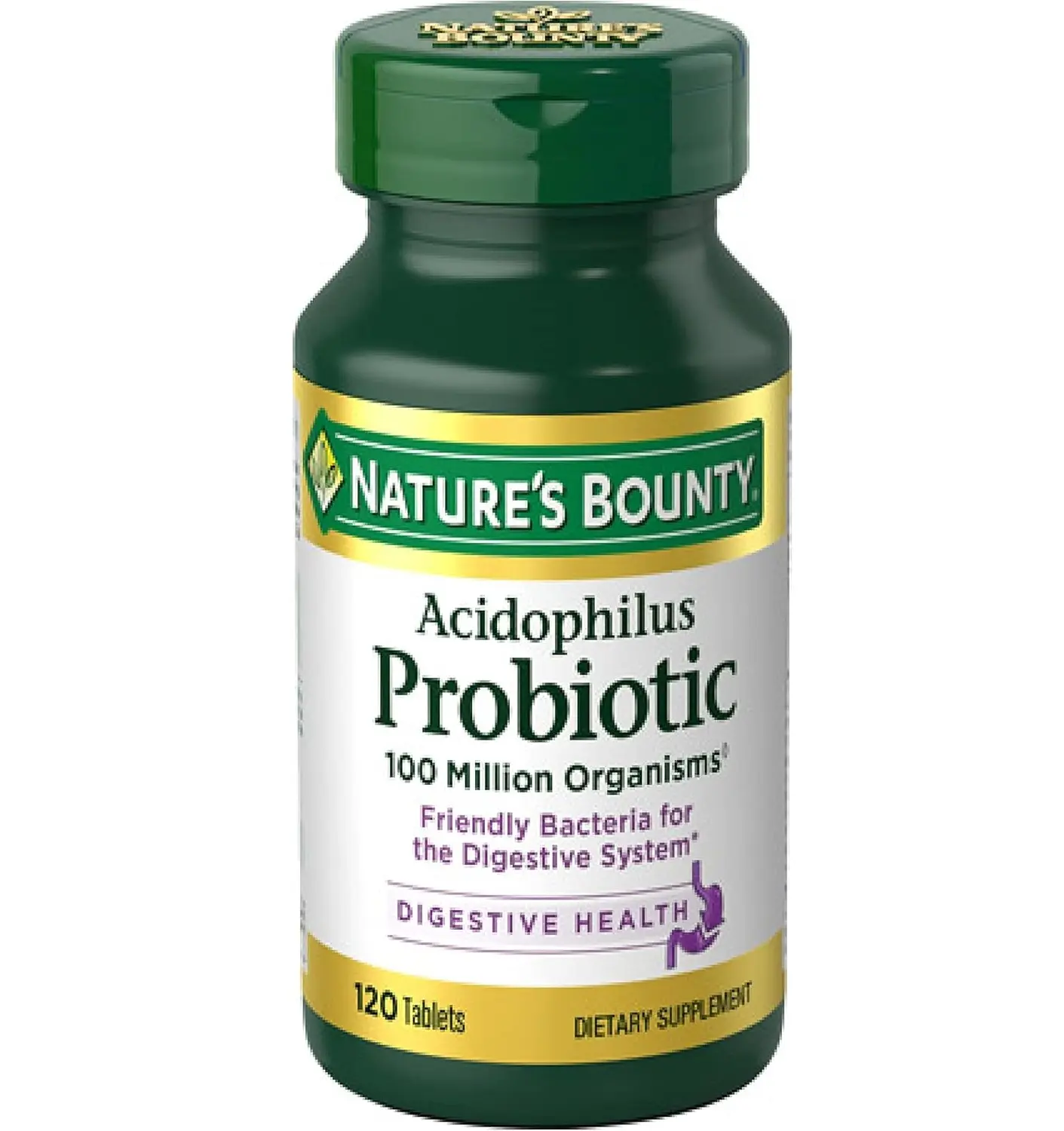 Nature's Bounty Lactobacillus Acidophilus Probiotic Supplement, 120 Tablets | Daily Probiotic for Women/Men Digestive Health, 100 Million Organisms, Vegetarian, 1 Serving per Day
