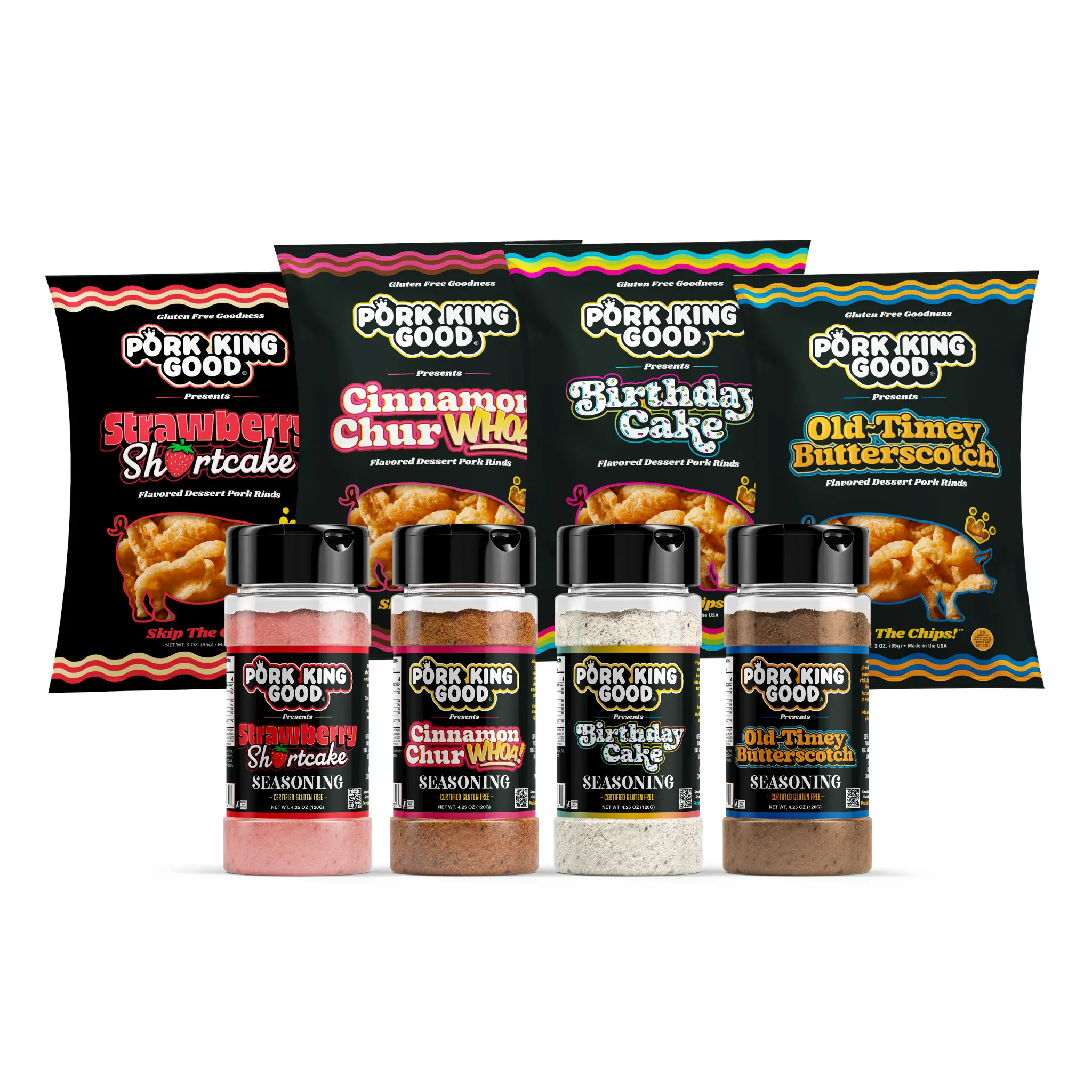 Sweet Cheeks Sampler Variety Pack - Dessert Flavored Pork Rinds and Seasonings!