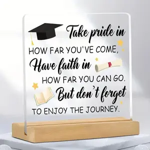 Graduation Themed Acrylic Plaque with Wooden Base, Inspirational Graduation Gift, Motivational Decor for Home, Office, Classroom, Cafe, Birthday, Graduation, Signs