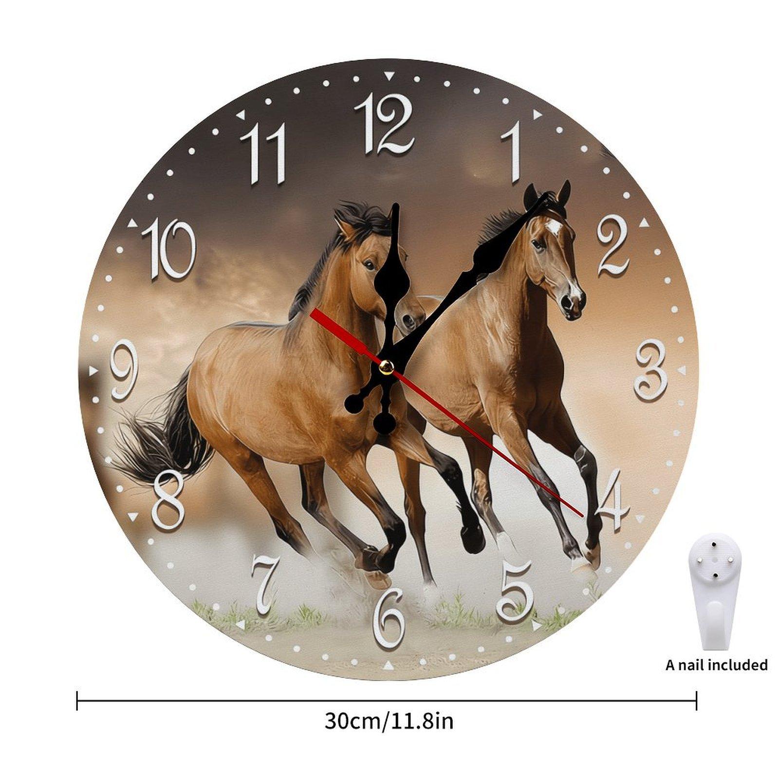 12 Inch Galloping Horses Wooden Wall Clock | Silent Western Ranch Decor, No Battery Included, Perfect for Living Room, Bedroom, Cabin