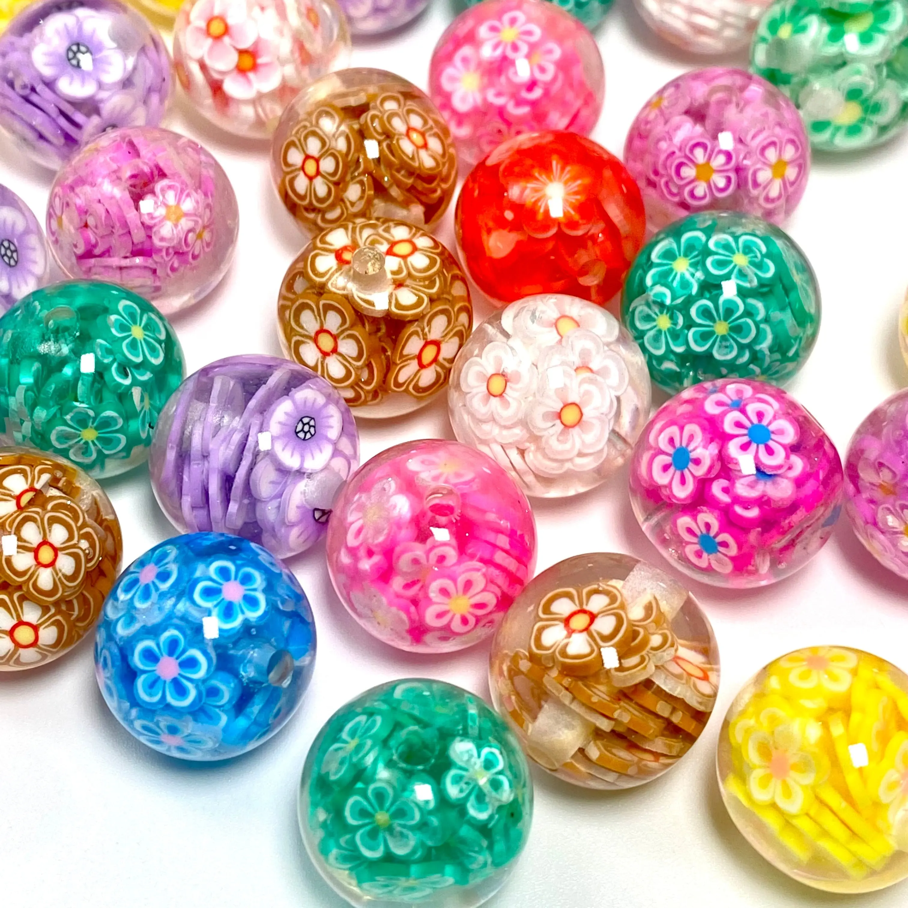 Fresh Flower Energy Acrylic Beads - Flowers in Beads for DIY Beaded Pens Keychains Craft Supplies for Accessories