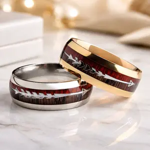 Arrow Koa Wood Tungsten Ring Men's Rustic Boho Wedding Band for Daily Wear Anniversary Gift