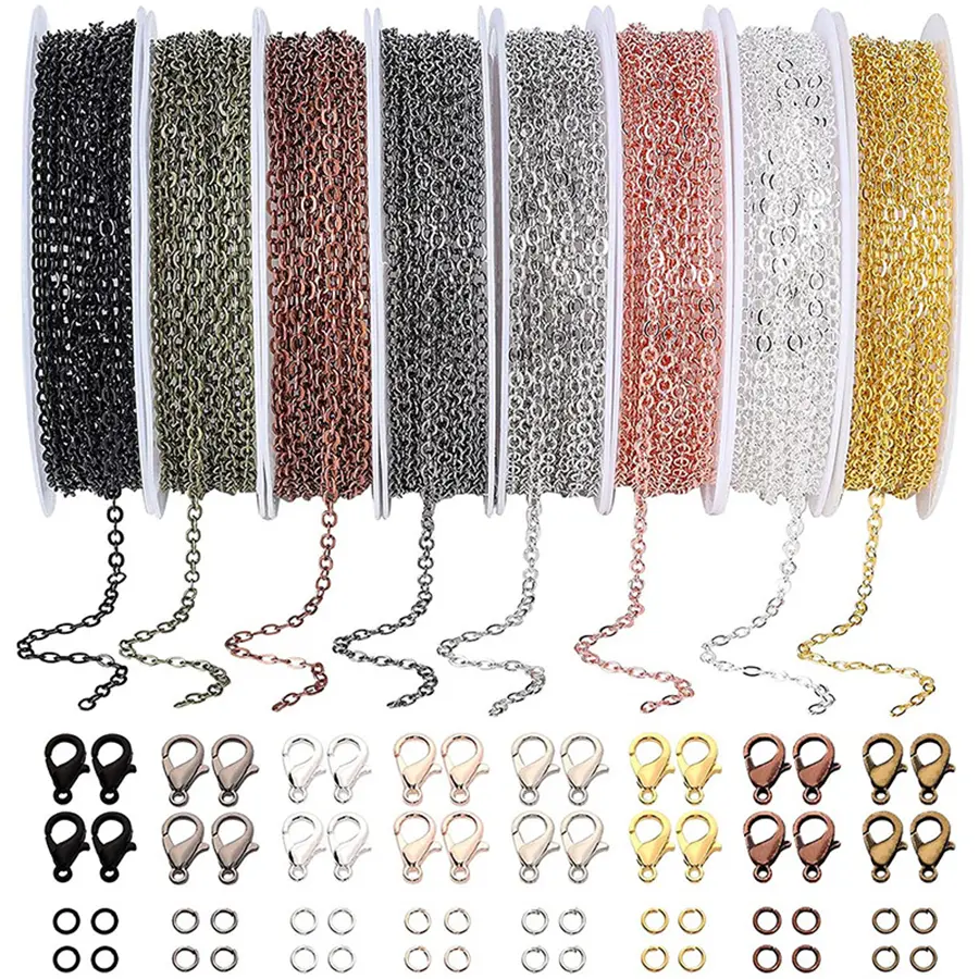Adult Jewelry Making Kit - 8-Piece Metal Cable Chain Craft Set for All Levels, Beading Kits with Versatile Use, Supplies to Create Bracelets, Earrings & Beadable Jewelry Sets