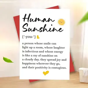 1/3/7pcs  Uplifting "Human Sunshine" Definition Greeting Card, Cute Positive Affirmation Card with Sun & Heart Design, Perfect Encouragement Gift for Best Friend, Sister, Colleague, Birthday, Thank You, Blank Inside for Personal Note