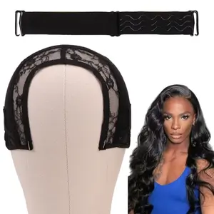 Adjustable Wig Cap with Anti-Slip Elastic Band Set, Breathable U Part Wig Cap with Drawstring, Semi Spliced Caps with Silicone Band for Lace Front & Closure Wigs All-Day Secure (4*4 in)