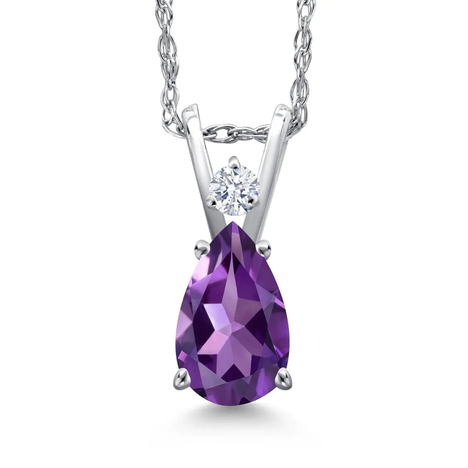 14K White Gold Teardrop Pendant Necklace for Women | 7X5MM Pear Gemstone Birthstone and 2MM Accent | With 18 Inch Chain | Jewelry Gift for Her Mom Wife