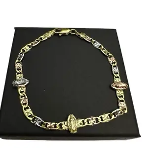 Virgencita Beautiful Bracelet Tricolor Gold Plated 7.5 Inches with Unique Charms. beautiful for daily use