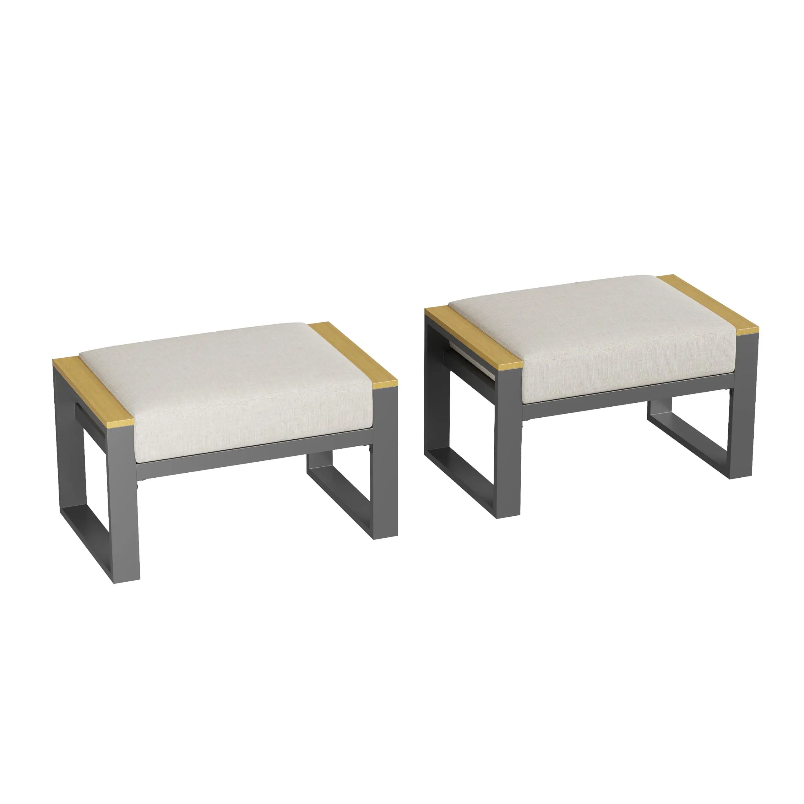 Weather-Resistant Comfort - Aluminum Patio Ottoman Set of 2 - Outdoor Footstools with Cushions - Small Metal Garden Chairs - Ideal for Balcony, Deck, Backyard - Outdoor Furniture, Beige