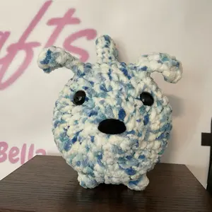 Crochet white with blue spots Loaf dog handmade plush