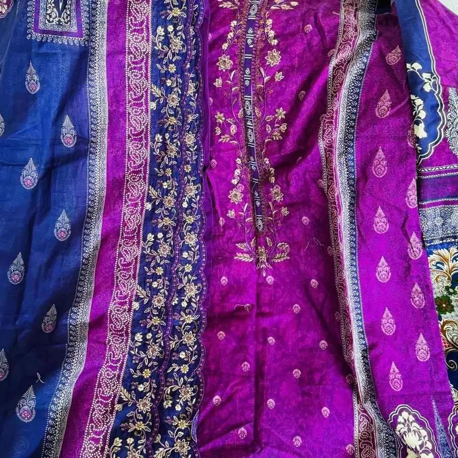 Bin Saeed Pure Loan Embroidery Sequence Work Women Dress With Beautiful Embroidery on Dupatta Purple Color