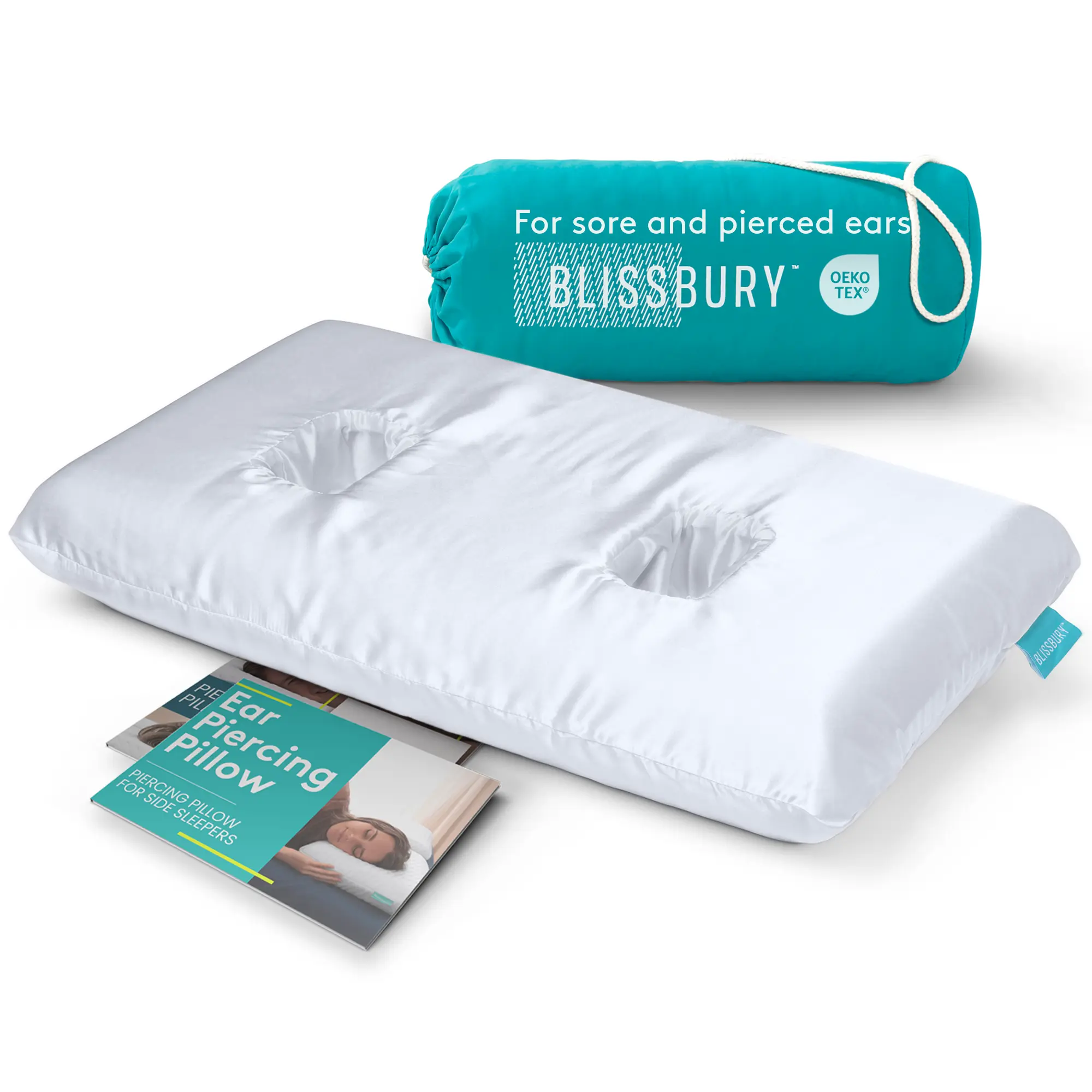 BLISSBURY Ear Piercing Pillow with Satin Snag-Free Pillowcase | Ear Pain Relief for Side Sleepers