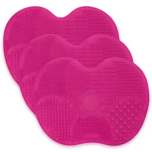 3 Pack Silicone Makeup Brush Cleaning Mat, Makeup Brush Cleaner Pad, Portable Washing Tool Scrubber with Suction Cup