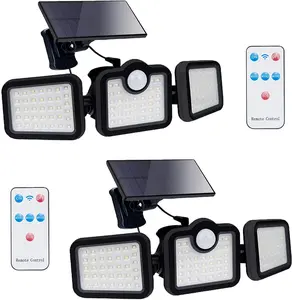 2 Pack Solar Security Lights Outdoor, 108 LED Motion Sensor Flood Lights with Remote Control, 3 Adjustable Heads, IP65 Waterproof for Garage Yard Porch Garden