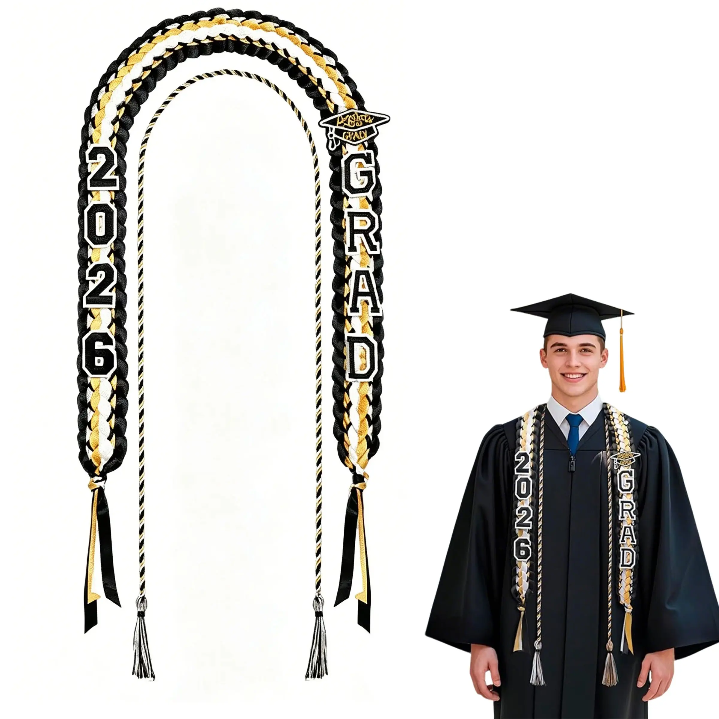 2026 Graduation Lei Set,Dual Strand Braided Graduation Ribbon Wreath with Honor Sash, Unisex, Perfect for Graduates,Graduation Wreath Set, Ceremony, Festive