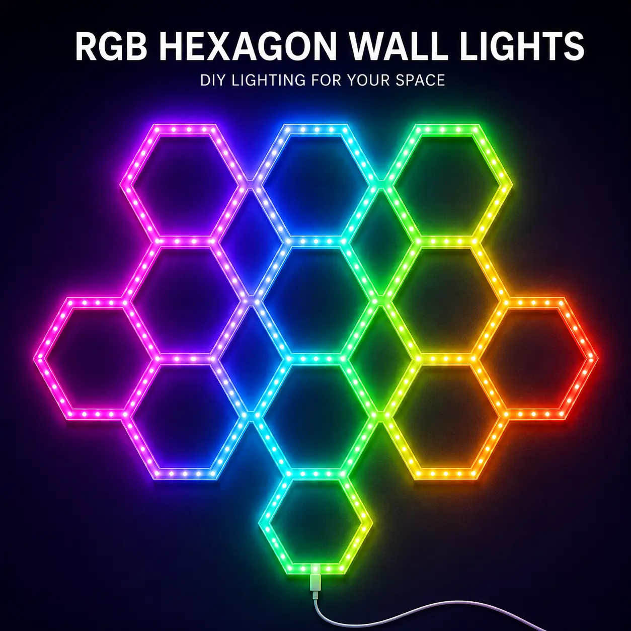 DIY RGB Hexagon Wall Lights, Modular LED Light Panels with APP and Remote Control, USB Powered Ambient Lighting for Gaming Room, Bedroom and Living Room