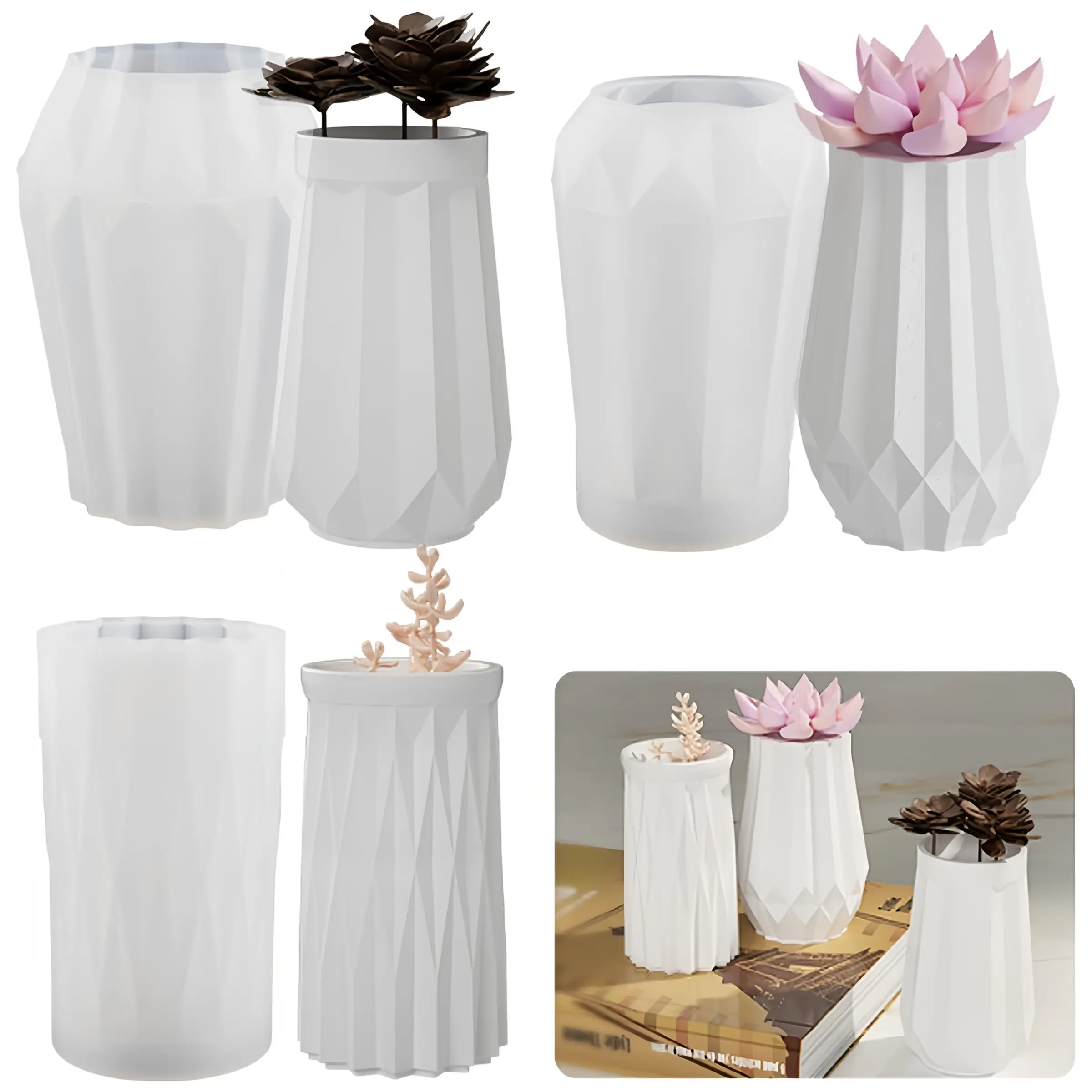 3-Piece Modern Silicone Vase Molds Set, DIY Resin Craft Tools, Concrete & Gypsum Decorative Ornaments Moulds, Perfect Gift for Home Decoration, Modern Design, Projects