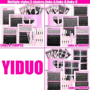 YIDUO 6/8/10Styles Lash Clusters Kit 40D/60D/80D/Spiky/Bottom Lashes 5-18mm Eyelash Extension Kit 1100 Pcs D-Curl With Lash Bond and Seal x2, Lash Remover, Lash Tweezers, Eyelash Brush, Eyelash Extension Glue DIY at Home