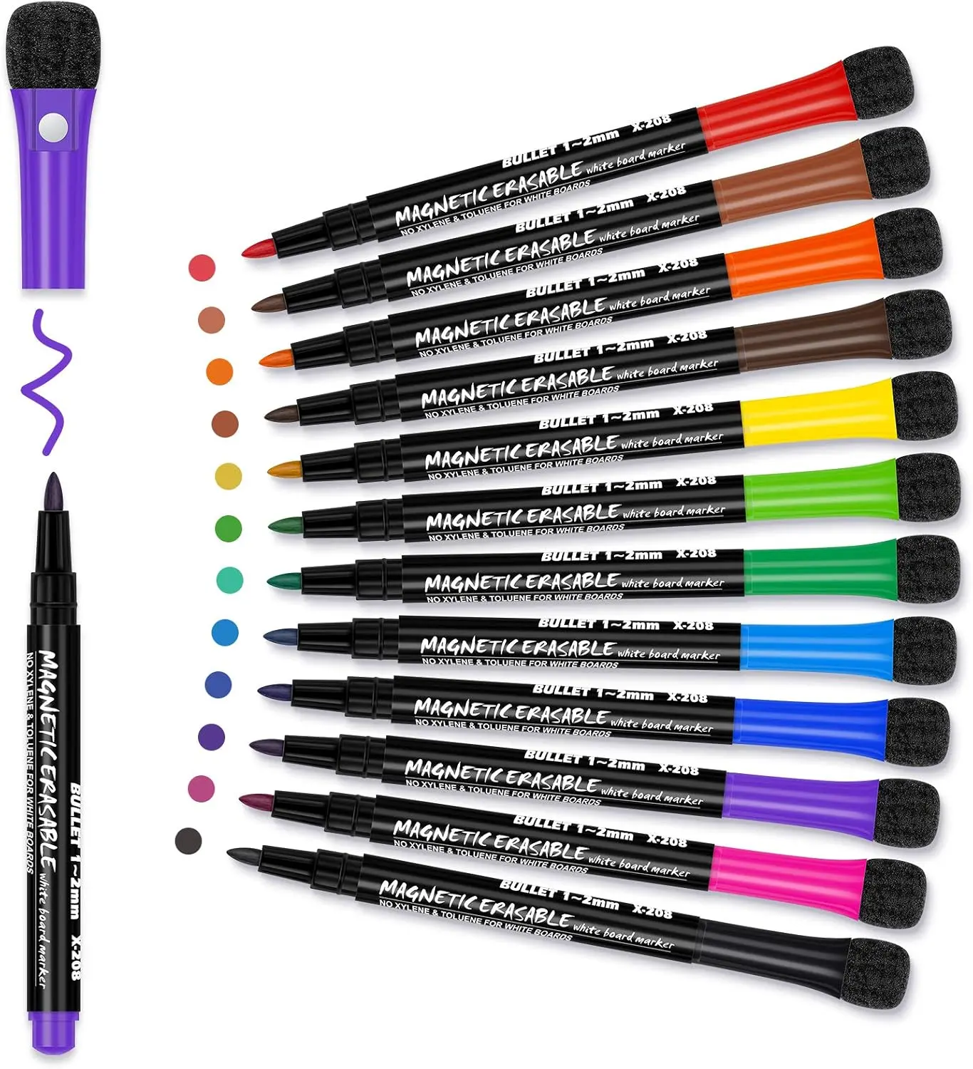 Magnetic Fine Point Quick-Dry Low-Odor Dry Erase Markers, 12-Color Assorted Set with Felt Eraser Caps, Back to School Haul Classroom Supplies for Teachers, Home Organization & Calendars